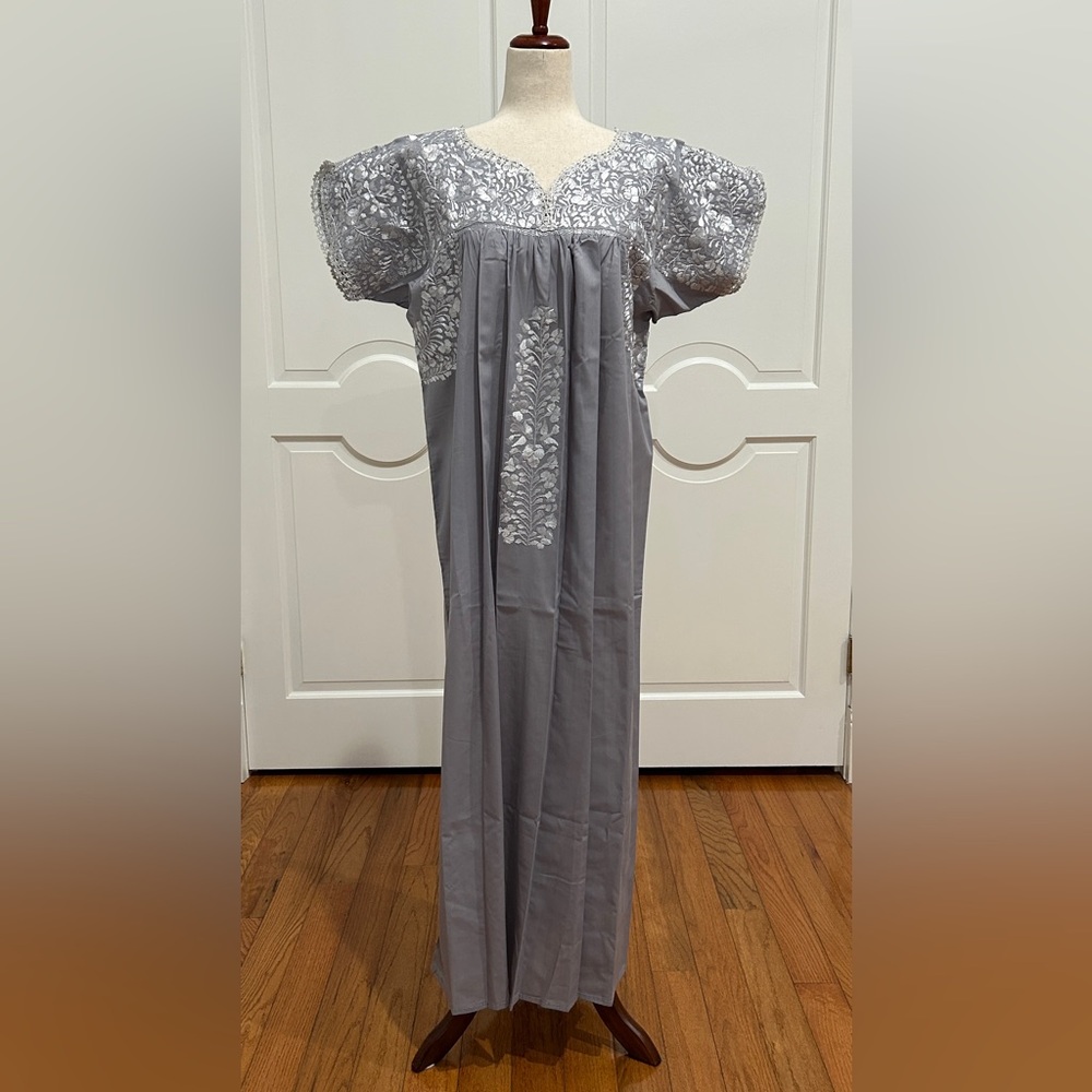 San Antonino Maxi Dress,Oaxaca Mexican dress.Hand Embroidered with Silk threads.